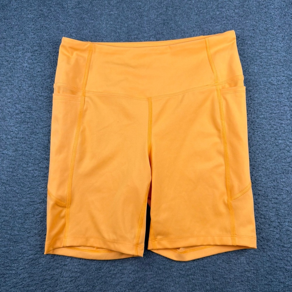 Athletic Works Biker Shorts Womens M 8-10 Orange High Rise Pockets AW15100132779